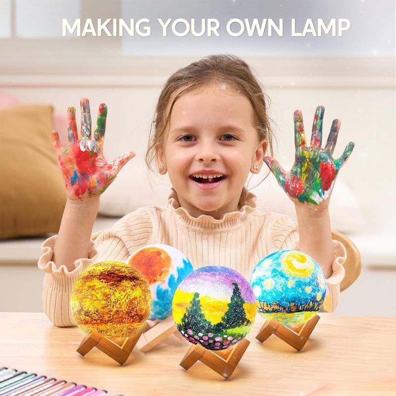 Joyfy DIY 3D Moon Lamp Painting Kit, Paint Your Own Moon Light, Arts and Crafts Kit for Kids Age 6+, Birthday Valentine’s Day Gifts for Boys Girls