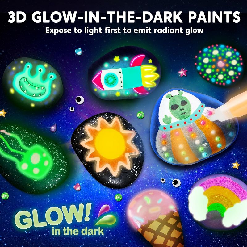 Joyfy Glow in The Dark Rock Painting Kit, Creative DIY Arts and Crafts Set for Kids Ages 6-12, Craft Paint Kits for Kids Birthday Easter Gift Toy