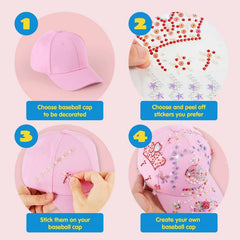 Joyfy Baseball Cap DIY Kit, Pink Baseball Cap Decorate Kit with 7 Sheets Gems Stickers, Art & Crafts, Birthday Toys Art Supplies Gift For Girls Age 6+