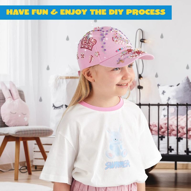 Joyfy Baseball Cap DIY Kit, Pink Baseball Cap Decorate Kit with 7 Sheets Gems Stickers, Art & Crafts, Birthday Toys Art Supplies Gift For Girls Age 6+